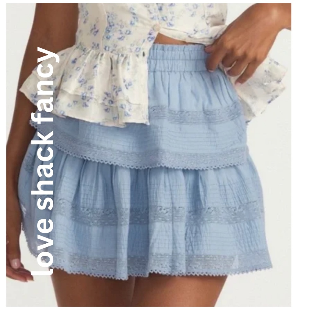 LoveShackFancy Ruffle Mini Skirt Heather Blue Size XS Brand New w/Tags